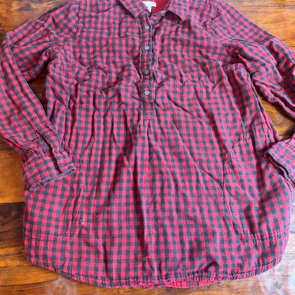 J. Jill Women's Plaid Flannel Button-Up Top Red Size M